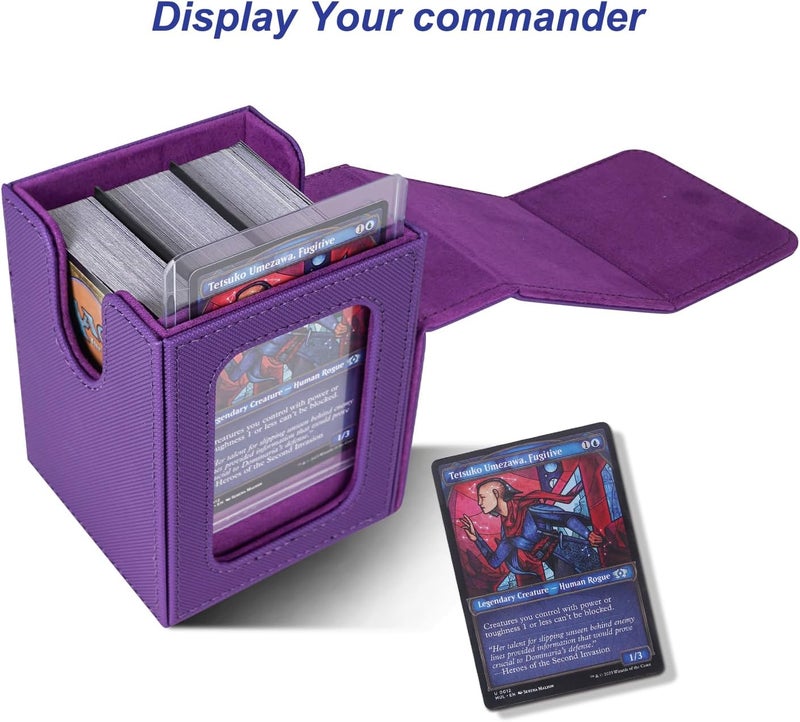 AFIING MTG Deck Box for Commander Display,Card Deck case Fits 100 Double Sleeved Cards, Magic Commander TCG Card Storage Box with 2 Dividers,Dice Bag and 1 Toploader(Purple) - Image 2